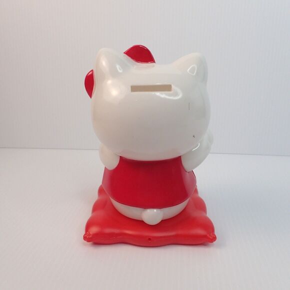 Vintage Hello Kitty Piggy Bank White w/ Gold Coin Sitting on Pillow RARE - Picture 4 of 7